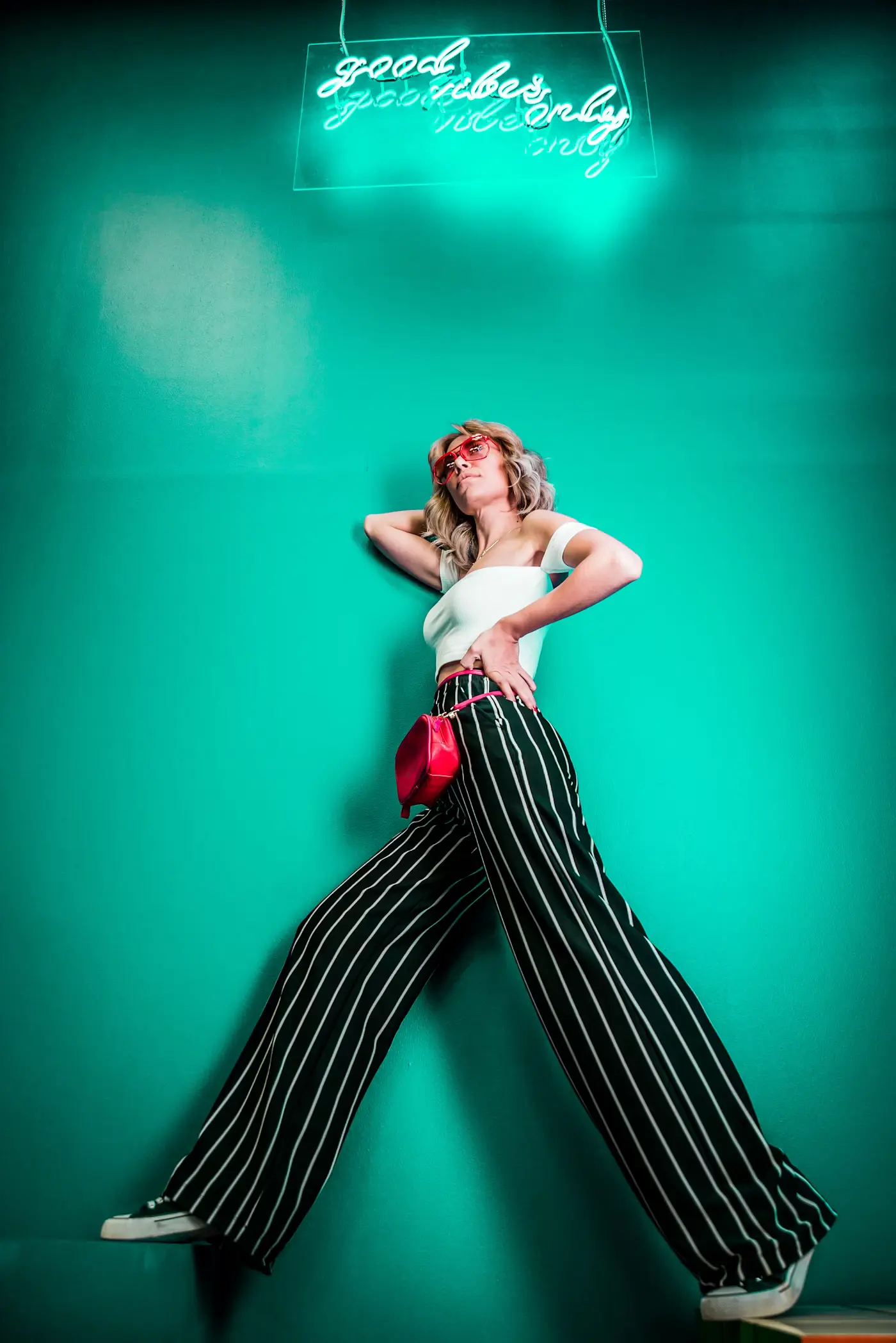 Model wearing one-piece partywear apparel